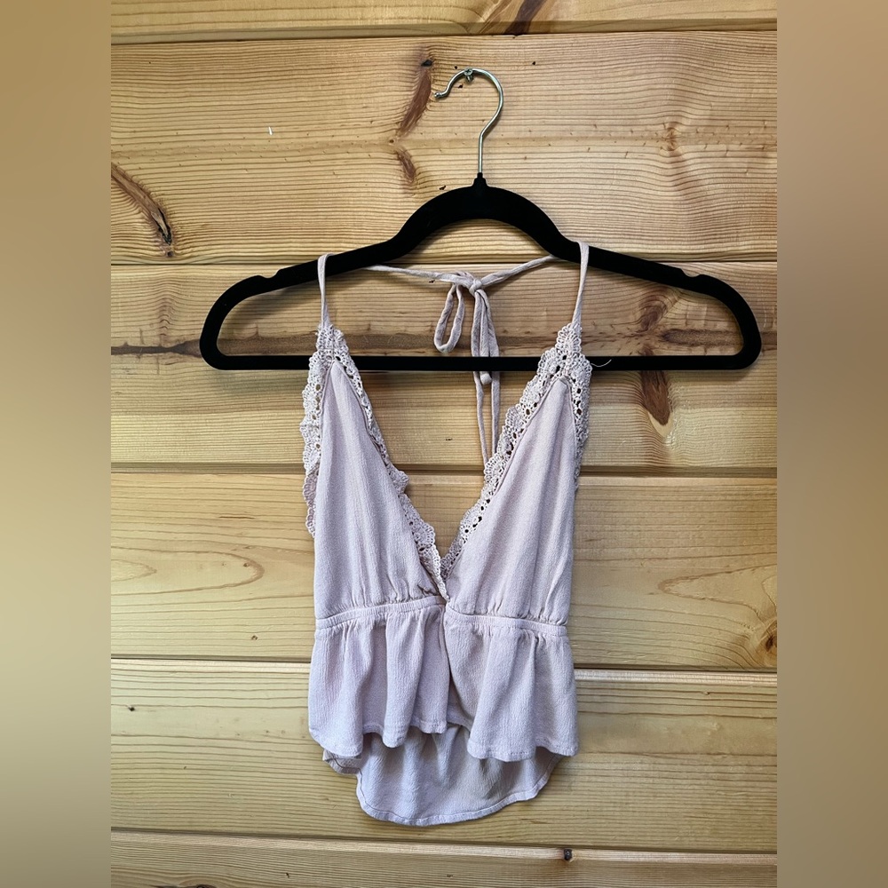 Lace Trim Boho Pale Pink Cropped Tank Top